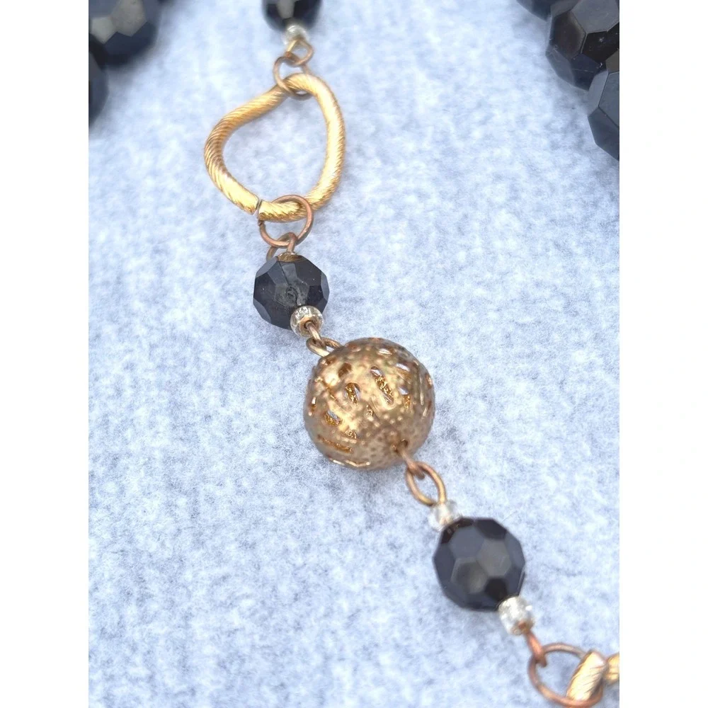 Dark Academia Beaded Jewelry Black Gold Tone‎ Acrylic Metal Necklaces Faceted